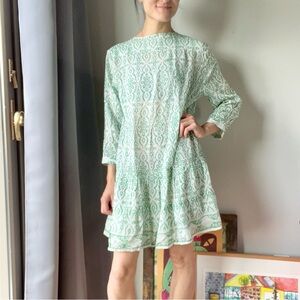 Bell by Alicia Bell popover flounce dress (green and cream)